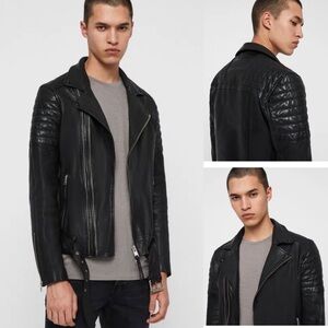 All Saints Bolt Leather Biker Jacket Black , size Large